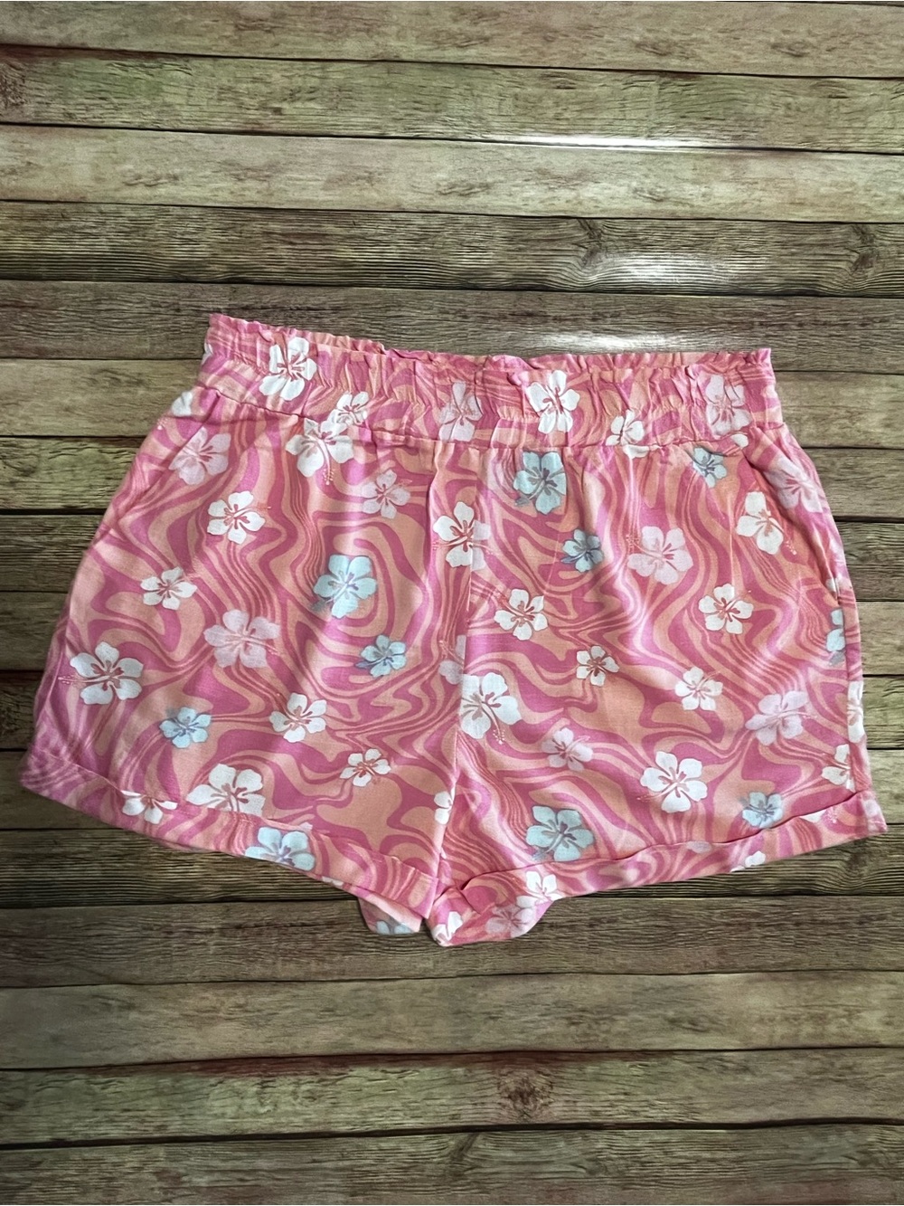 Forever 21 Pink Floral Elastic Waist Athletic Shorts